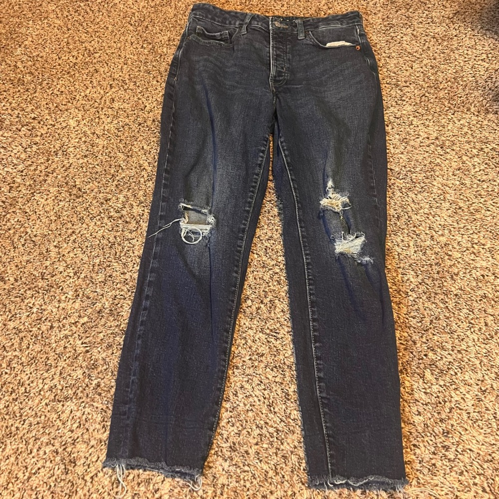 Old Navy Womens Jeans Size 10 High Rise O‎ G Straight Distressed Dark Wash